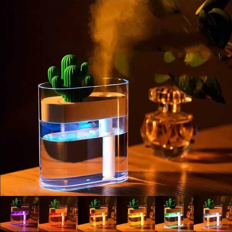 Ultrasonic Air Humidifier Clear Cactus Color Light USB Essential Oil Diffuser Car Purifier Aroma Diffusor Anion Mist Maker 160ML